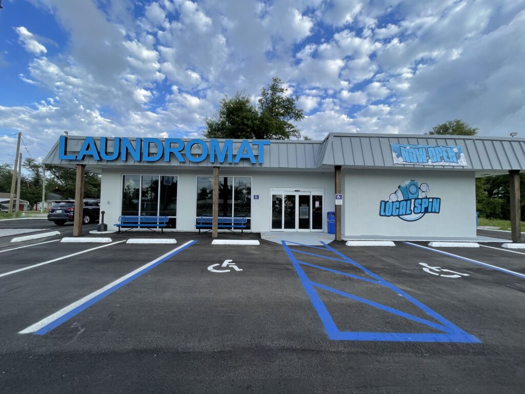 Local spin laundry store front view